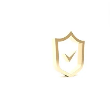 Gold Shield with check mark icon isolated on white background. Security, safe Stock Illustration