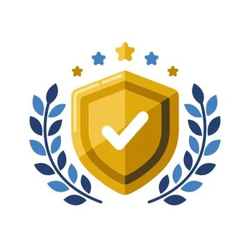 Gold shield with checkmark and laurel wreath vector illustration Stock Illustration