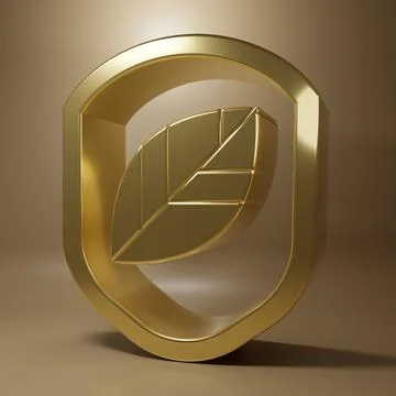 Gold Shield with leaf icon isolated on brown background. Eco-friendly secur.. Stock Illustration