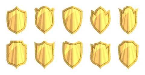 Gold shield protect security guard flat icon set Illustrazione stock
