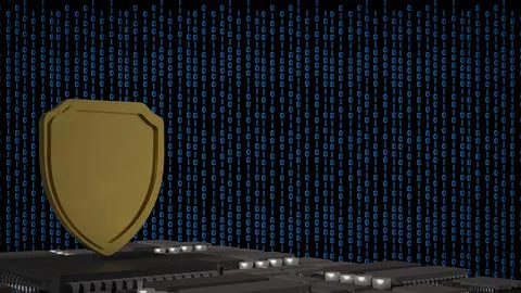 The Gold Shield for protection or security concept 3d rendering. Stock Illustration