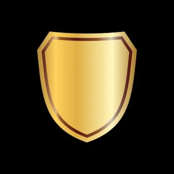 Gold shield shape icon. 3D golden emblem sign isolated on black background. S Stock Illustration