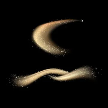 Gold shimmering waves sets, light bright luxury effect on black abstract Stock Illustration