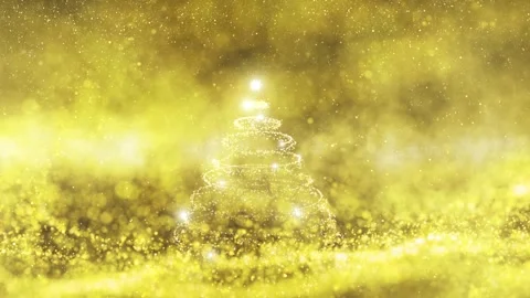 Gold shining loop christmas tree animation on golden background Stock Footage 338408278