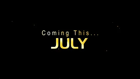 Gold shiny arrow and text coming this summer on dark background with particle Stock Footage 343669364