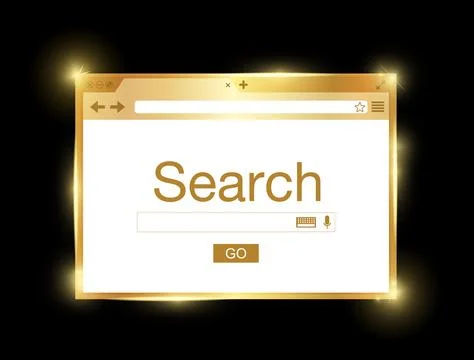 Gold shiny browser window isolated on black. Search engine. Vector illustration 库存插图