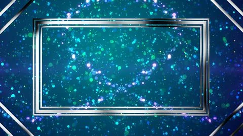Gold shiny glittering metallic rectangle frame with magical particle trail .. Stock Illustration
