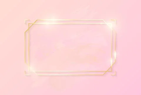 Gold shiny glowing art rectangle frame with rose pastel brush strokes isolated Illustrazione stock