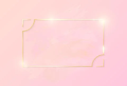 Gold shiny glowing art rectangle frame with rose pastel brush strokes isolated Illustrazione stock