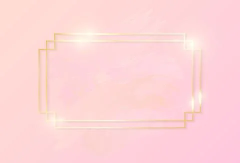 Gold shiny glowing art rectangle frame with rose pastel brush strokes isolated Illustration