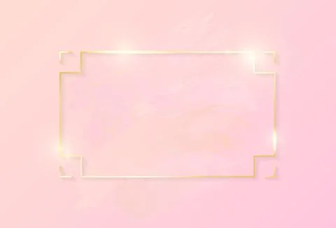 Gold shiny glowing art rectangle frame with rose pastel brush strokes isolated Stock Illustration