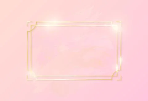 Gold shiny glowing art rectangle frame with rose pastel brush strokes isolate Stock Illustration