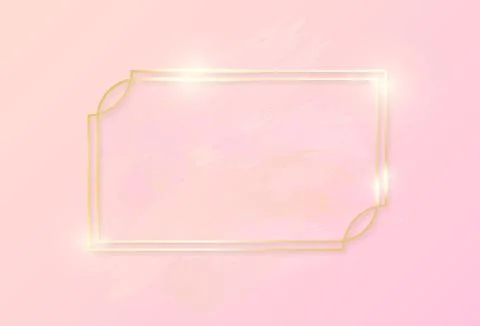 Gold shiny glowing art rectangle frame with rose pastel brush strokes isolated Stock Illustration