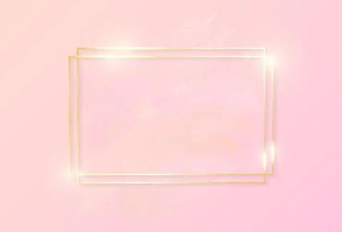 Gold shiny glowing art rectangle frame with rose pastel brush strokes isolated Stock Illustration