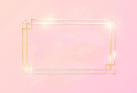 Gold shiny glowing art rectangle frame with rose pastel brush strokes isolated Stock Illustration