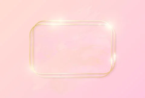 Gold shiny glowing art rectangle frame with rose pastel brush strokes isolated Stock Illustration