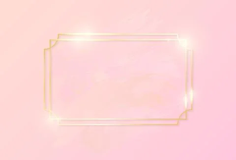 Gold shiny glowing art rectangle frame with rose pastel brush strokes isolated Stock Illustration