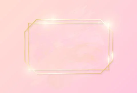 Gold shiny glowing art rectangle frame with rose pastel brush strokes isolated Stock Illustration
