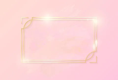 Gold shiny glowing art rectangle frame with rose pastel brush strokes isolated Stock Illustration