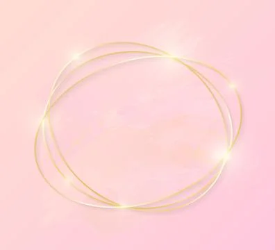 Gold shiny glowing circles oval frame with rose pastel brush strokes isolated on Stock Illustration
