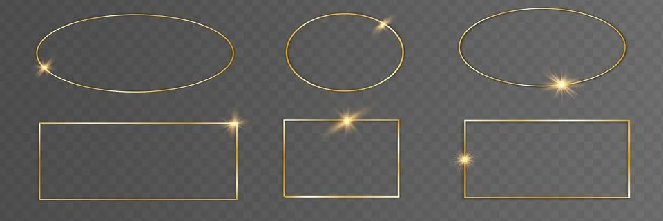 Gold shiny glowing frames set with shadows isolated on transparent background Stock Illustration