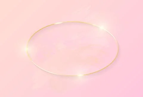 Gold shiny glowing oval frame with rose pastel brush strokes isolated on pink Stock Illustration