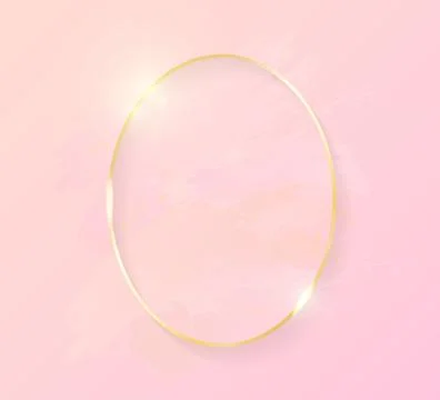 Gold shiny glowing oval frame with rose pastel brush strokes isolated on pink Stock-Illustration
