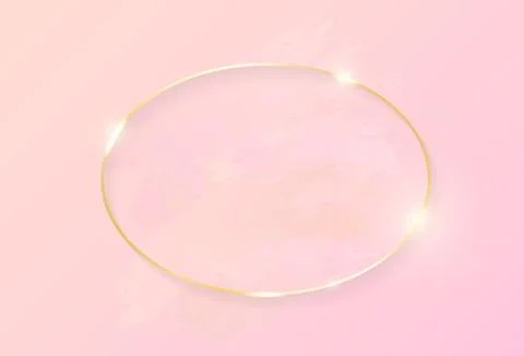 Gold shiny glowing oval frame with rose pastel brush strokes isolated on pink Stock Illustration
