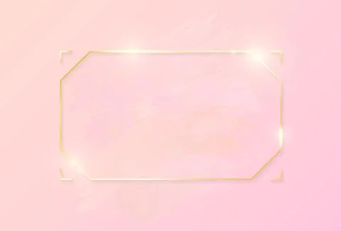 Gold shiny glowing rectangle frame with rose pastel brush strokes isolated on Illustration