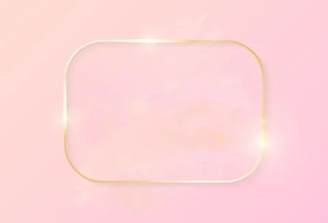 Gold shiny glowing rectangle frame with rose pastel brush strokes isolated on Illustration