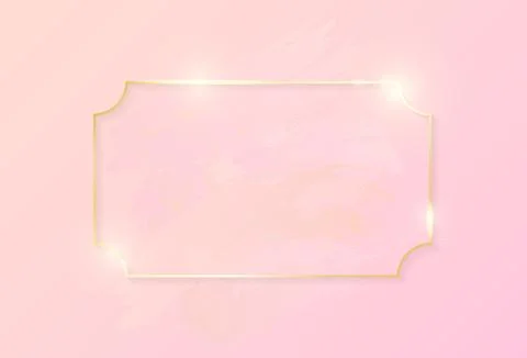 Gold shiny glowing rectangle frame with rose pastel brush strokes isolated on Stock Illustration