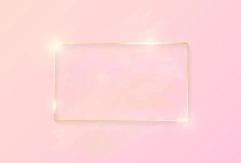 Gold shiny glowing rectangle frame with rose pastel brush strokes isolated on Stock Illustration