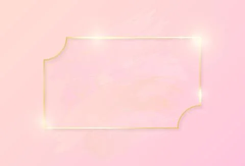 Gold shiny glowing rectangle frame with rose pastel brush strokes isolated on Stock Illustration