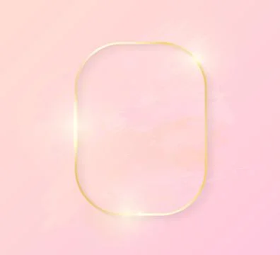 Gold shiny glowing rectangle frame with rose pastel brush strokes isolated on Stock Illustration