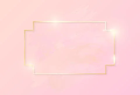 Gold shiny glowing rectangle frame with rose pastel brush strokes isolated on Stock Illustration