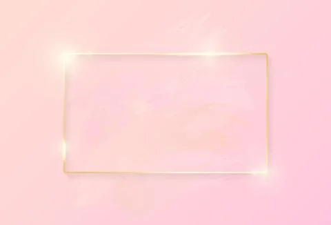Gold shiny glowing rectangle frame with rose pastel brush strokes isolated on Stock Illustration
