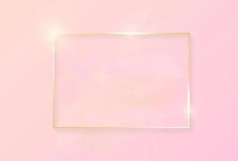 Gold shiny glowing rectangle frame with rose pastel brush strokes isolated on Stock Illustration