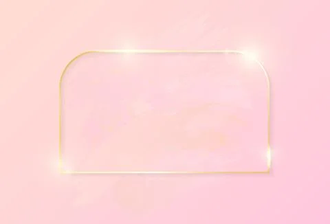 Gold shiny glowing rectangle frame with rose pastel brush strokes isolated on Stock Illustration