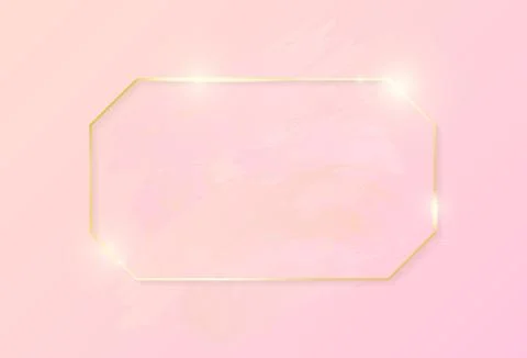 Gold shiny glowing rectangle frame with rose pastel brush strokes isolated on Stock Illustration