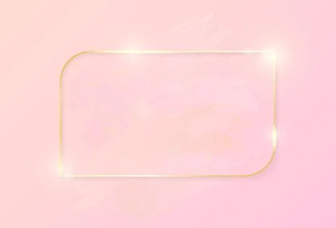 Gold shiny glowing rectangle frame with rose pastel brush strokes isolated on Stock Illustration
