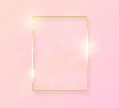 Gold shiny glowing rectangle frame with rose pastel brush strokes isolated on Stock Illustration
