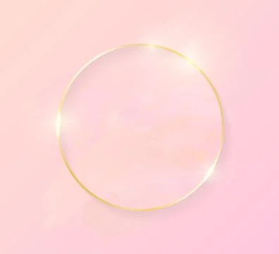 Gold shiny glowing round circle frame with rose pastel brush strokes isolated on Stock-Illustration