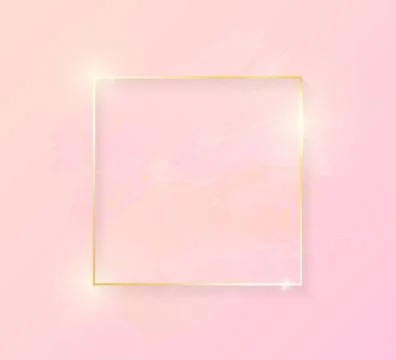 Gold shiny glowing square frame with rose pastel brush strokes isolated on pink Stock-Illustration