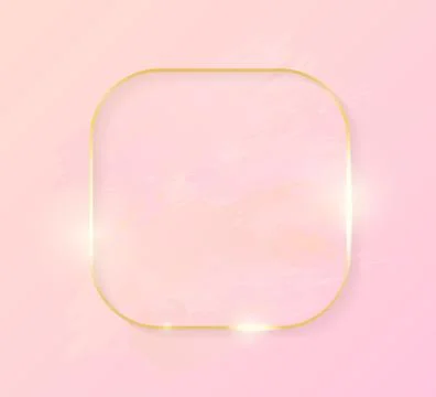 Gold shiny glowing square frame with rose pastel brush strokes isolated on pink Stock Illustration