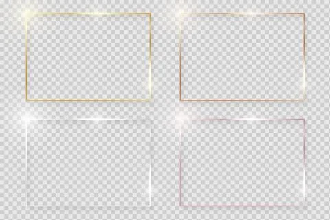 Gold shiny glowing vintage frames with shadows pack isolated on transparent Stock Illustration