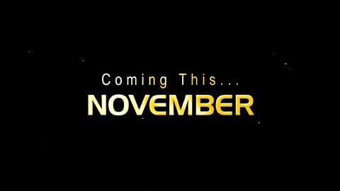 Gold shiny metallic text Coming This on dark background with abstract designs Video stock 343669363