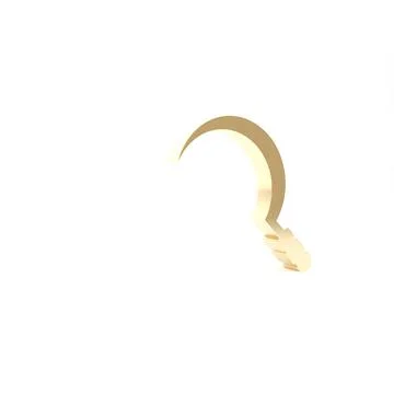 Gold Sickle icon isolated on white background. Reaping hook sign. 3d illustra Stock Illustration