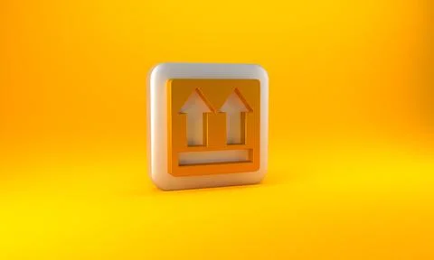 Gold This side up icon isolated on yellow background. Two arrows indicating top Stock Illustration