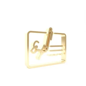 Gold Signed document line icon isolated on white background. Pen signing a co Stock Illustration