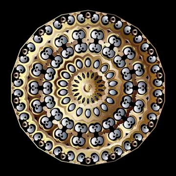 Gold silver 3d Paisley vector mandala pattern. Ornamental modern background w Illustrazione stock
